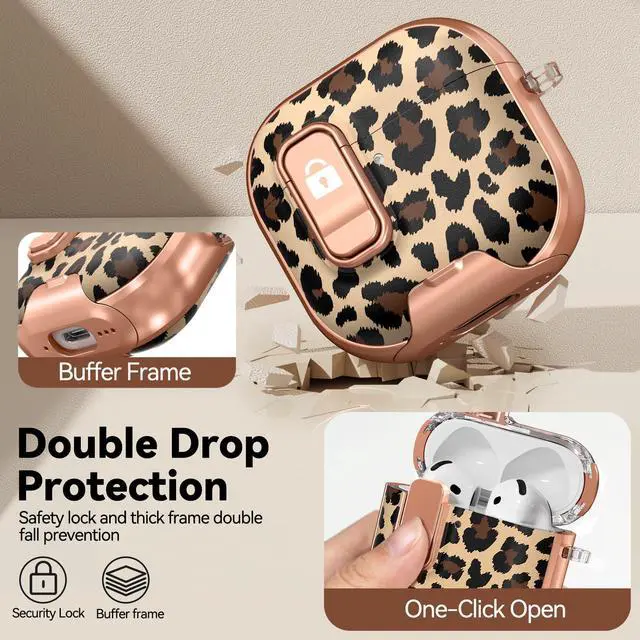 Alt view image 3 of 7 - for AirPods 4 Case 2024 with Safety Lock - Leopard Print