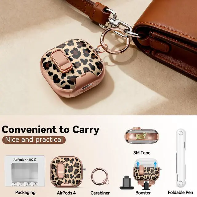 Alt view image 5 of 7 - for AirPods 4 Case 2024 with Safety Lock - Leopard Print