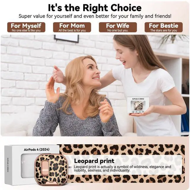 Alt view image 7 of 7 - for AirPods 4 Case 2024 with Safety Lock - Leopard Print