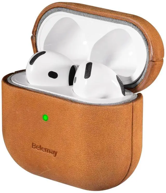 Main image of Handcrafted Crazy Horse Leather Case for AirPods 4, Sunset Tan