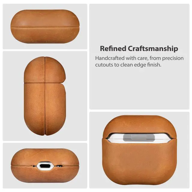 Alt view image 6 of 7 - Handcrafted Crazy Horse Leather Case for AirPods 4, Sunset Tan