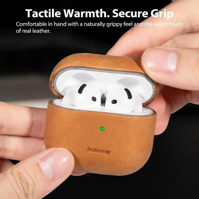 Alt view image 4 of 7 - Handcrafted Crazy Horse Leather Case for AirPods 4, Sunset Tan