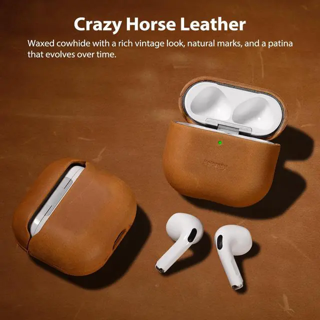 Alt view image 2 of 7 - Handcrafted Crazy Horse Leather Case for AirPods 4, Sunset Tan