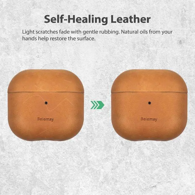 Alt view image 3 of 7 - Handcrafted Crazy Horse Leather Case for AirPods 4, Sunset Tan