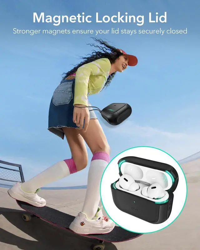 Alt view image 3 of 7 - for AirPods Pro 2 Case, Compatible with Airpods Pro Case 2nd / 1st Generation (2023/2022/2019), Compatible with MagSafe, Full Drop Protection Cover with Lanyard, Black