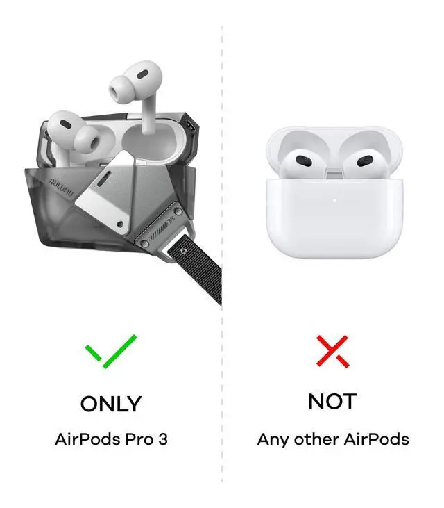 Alt view image 2 of 6 - A39 Geometric AirPods Pro 3 Case with Lock | Protective Cover with Nylon Buckle | Alloy Armour | Compatible with Apple AirPods Pro 3rd Generation Case (2025) - Black