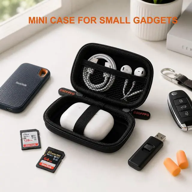Alt view image 4 of 7 - Mini Black Earbud Case, Small Hard Shell Carrying Case, Pocket-Size Pouch