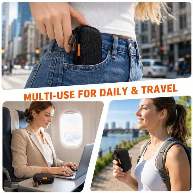 Alt view image 7 of 7 - Mini Black Earbud Case, Small Hard Shell Carrying Case, Pocket-Size Pouch