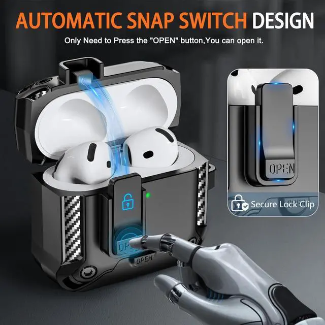 Alt view image 4 of 6 - for AirPods 4 Case with Lock & Phone Stand(Black)