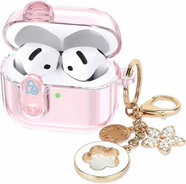 Main image of Safety Lock Clear Case Compatible with Apple AirPods 4 Cases 2024 Women, Soft TPU Transparency Air pods 4 Gen Cases iPods 4 Earbuds Case Girl Bling Keychain for Airpod iPod 4th Gen