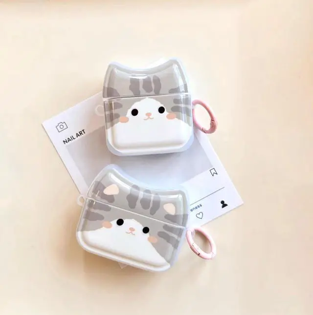 Alt view image 2 of 7 - Smiling Grey Cat Earphone Case for AirPods 4, Cute Lovely Happy Cat Face Soft TPU Silicone Case, Kitty Ear AirPods 4 Cover Protective Skin Shockproof Protector for iPod Earbuds