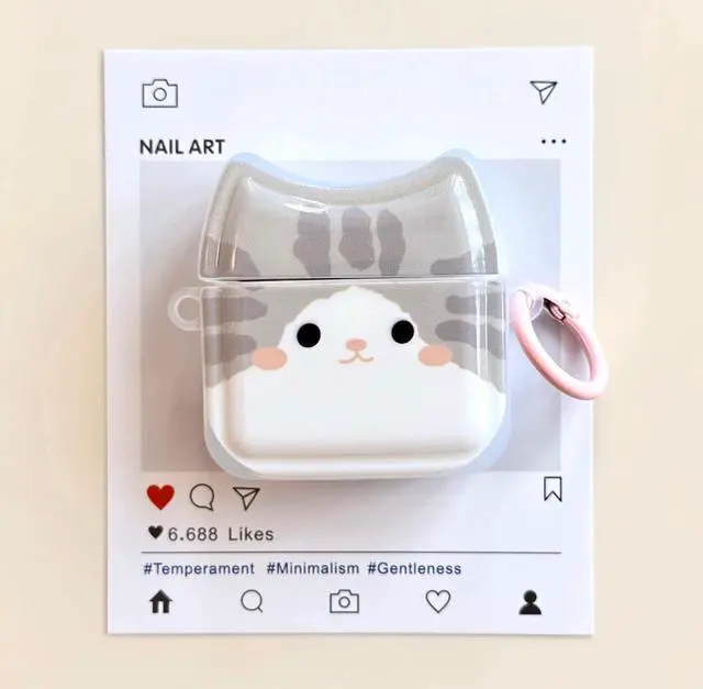 Alt view image 5 of 7 - Smiling Grey Cat Earphone Case for AirPods 4, Cute Lovely Happy Cat Face Soft TPU Silicone Case, Kitty Ear AirPods 4 Cover Protective Skin Shockproof Protector for iPod Earbuds