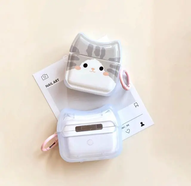 Alt view image 6 of 7 - Smiling Grey Cat Earphone Case for AirPods 4, Cute Lovely Happy Cat Face Soft TPU Silicone Case, Kitty Ear AirPods 4 Cover Protective Skin Shockproof Protector for iPod Earbuds