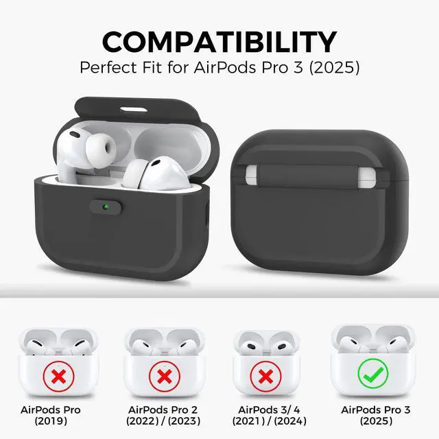 Alt view image 2 of 7 - for AirPods Pro 3 Case with Lock, One-Piece Soft Silicone Cover for AirPods Pro 3rd Gen 2025, Anti-Drop Latching Case with Carabiner & Wireless Charging (Black)
