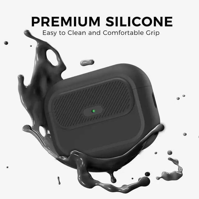Alt view image 4 of 7 - for AirPods Pro 3 Case with Lock, One-Piece Soft Silicone Cover for AirPods Pro 3rd Gen 2025, Anti-Drop Latching Case with Carabiner & Wireless Charging (Black)