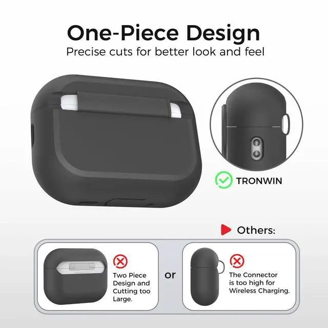 Alt view image 5 of 7 - for AirPods Pro 3 Case with Lock, One-Piece Soft Silicone Cover for AirPods Pro 3rd Gen 2025, Anti-Drop Latching Case with Carabiner & Wireless Charging (Black)