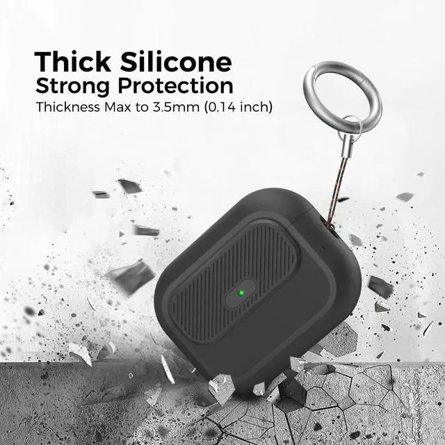Alt view image 6 of 7 - for AirPods Pro 3 Case with Lock, One-Piece Soft Silicone Cover for AirPods Pro 3rd Gen 2025, Anti-Drop Latching Case with Carabiner & Wireless Charging (Black)