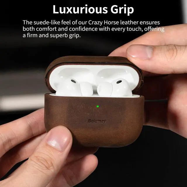 Alt view image 3 of 7 - Handcrafted Crazy Horse Leather Case for AirPods Pro 3 (2025)