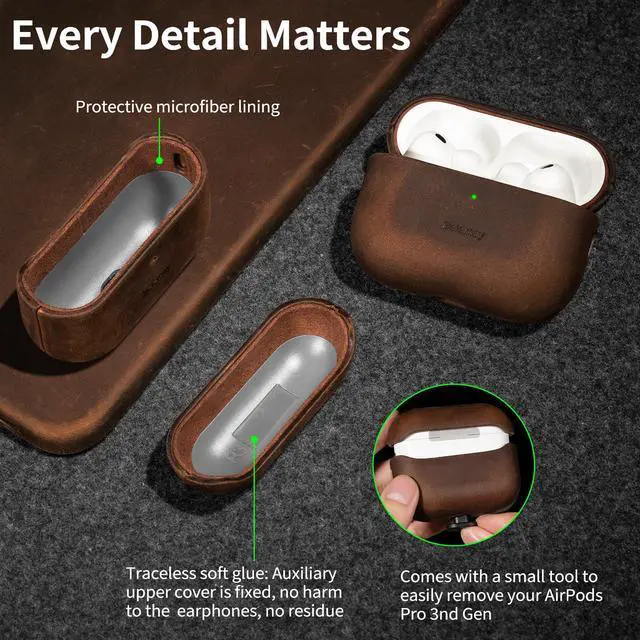 Alt view image 7 of 7 - Handcrafted Crazy Horse Leather Case for AirPods Pro 3 (2025)