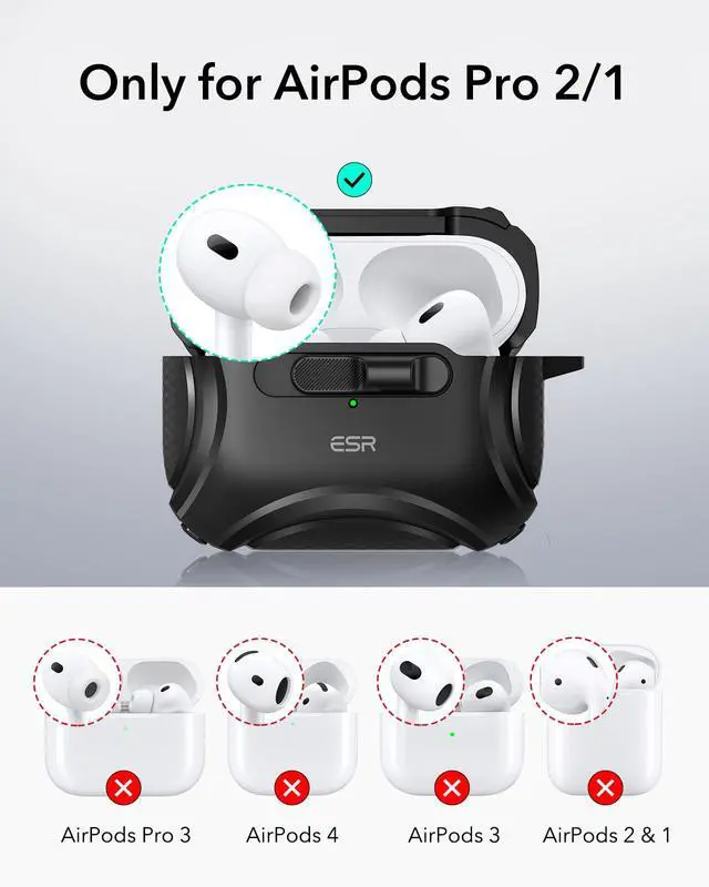 Alt view image 2 of 7 - for AirPods Pro 2 Case (2023/2022/2019, 2nd/1st Gen), Compatible with AirPods Pro 2nd Generation (USB-C/Lightning Cable), Effortless MagSafe, Drop-Proof Lock, Easy Open, Cyber Series, Black