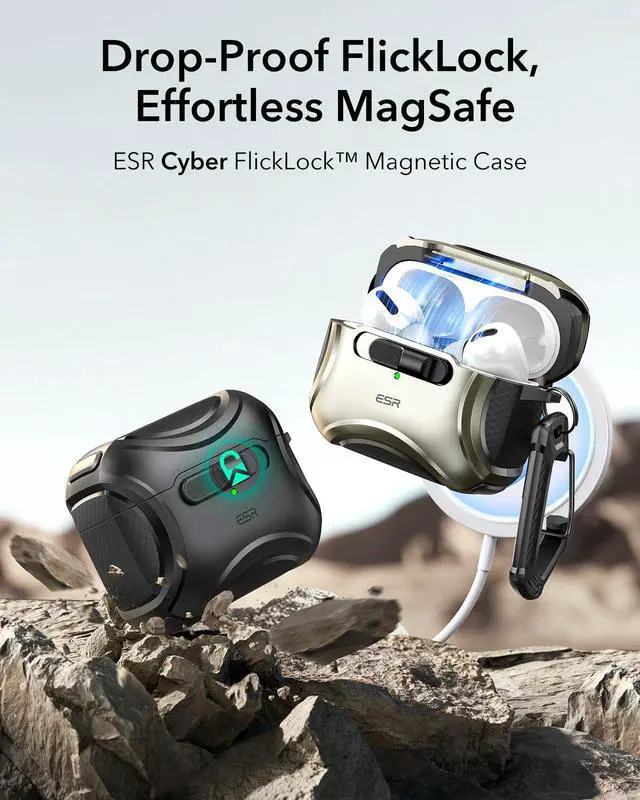 Alt view image 3 of 7 - for AirPods Pro 2 Case (2023/2022/2019, 2nd/1st Gen), Compatible with AirPods Pro 2nd Generation (USB-C/Lightning Cable), Effortless MagSafe, Drop-Proof Lock, Easy Open, Cyber Series, Black