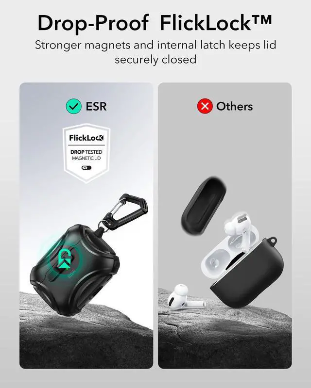 Alt view image 4 of 7 - for AirPods Pro 2 Case (2023/2022/2019, 2nd/1st Gen), Compatible with AirPods Pro 2nd Generation (USB-C/Lightning Cable), Effortless MagSafe, Drop-Proof Lock, Easy Open, Cyber Series, Black