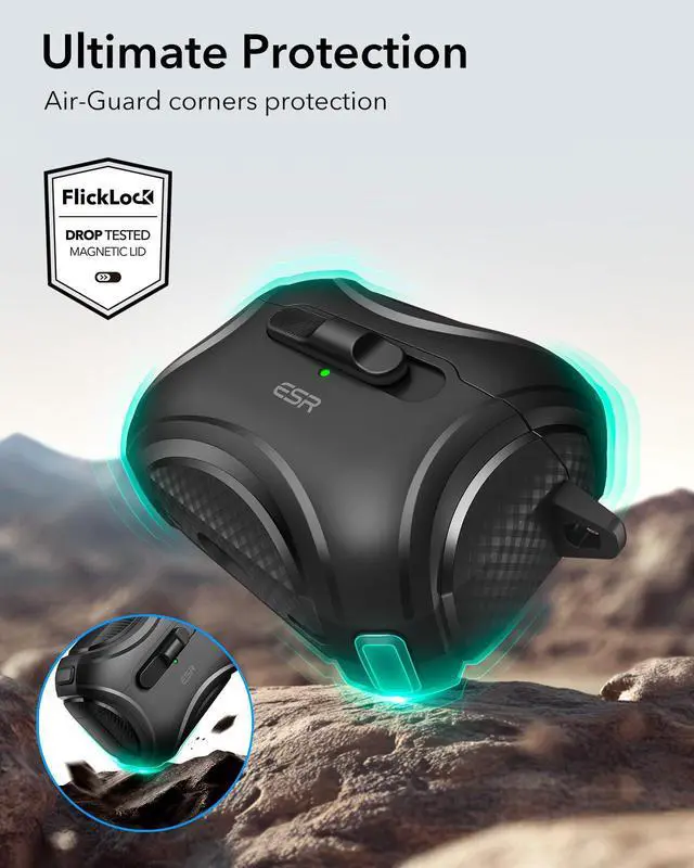 Alt view image 7 of 7 - for AirPods Pro 2 Case (2023/2022/2019, 2nd/1st Gen), Compatible with AirPods Pro 2nd Generation (USB-C/Lightning Cable), Effortless MagSafe, Drop-Proof Lock, Easy Open, Cyber Series, Black