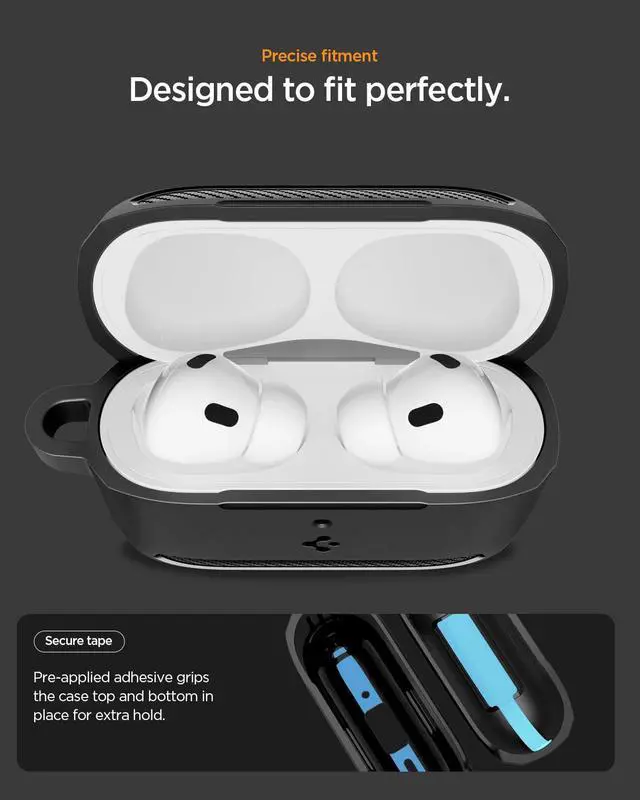 Alt view image 5 of 7 - Rugged Armor Designed for AirPods Pro 3 Case (2025) | TPU & PC Dual Layer Protection, Included Carabiner, Wireless Charging Compatible - Matte Black
