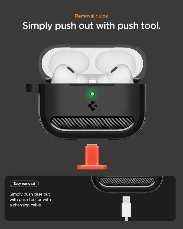 Alt view image 7 of 7 - Rugged Armor Designed for AirPods Pro 3 Case (2025) | TPU & PC Dual Layer Protection, Included Carabiner, Wireless Charging Compatible - Matte Black