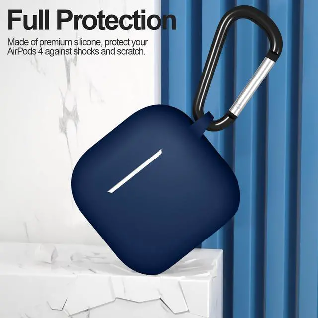 Alt view image 2 of 7 - Compatible with AirPods 4 Case Cover, Protective Silicone Skin Accessories with Keychain for Women Men for Apple AirPods 4th Generation Case(2024), Front LED VisibleMidnight Blue