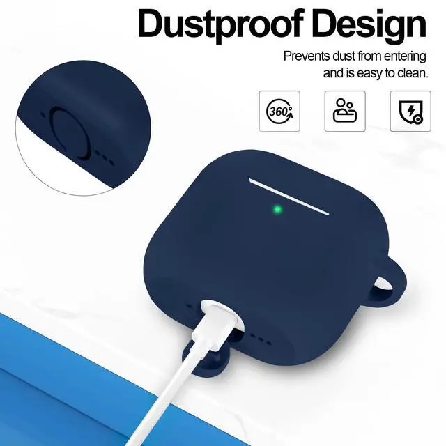 Alt view image 4 of 7 - Compatible with AirPods 4 Case Cover, Protective Silicone Skin Accessories with Keychain for Women Men for Apple AirPods 4th Generation Case(2024), Front LED VisibleMidnight Blue