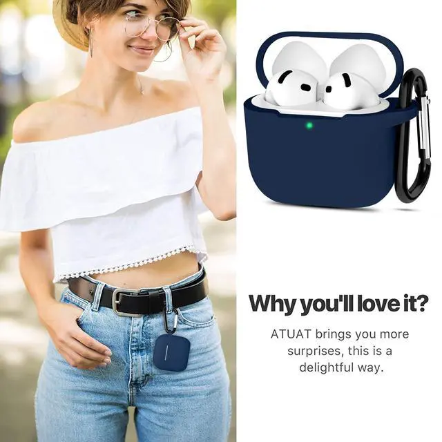 Alt view image 7 of 7 - Compatible with AirPods 4 Case Cover, Protective Silicone Skin Accessories with Keychain for Women Men for Apple AirPods 4th Generation Case(2024), Front LED VisibleMidnight Blue