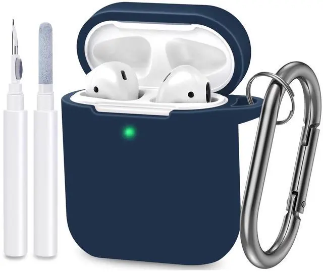 Main image of Compatible with AirPods Case Cover, Full Protective Silicone Skin Dust-Proof Designed for Apple AirPods 1st 2nd Generation with Keychain, Front LED Visible, Midnight Blue