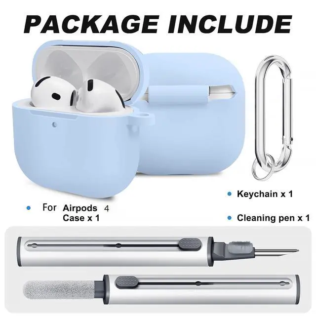 Alt view image 2 of 7 - for Airpods 4th Case Cover, Come with Cleaner Kit,Soft Skin Silicone Case Cover with Keychain, Full Protective Case for Men and Women, Compatible with AirPods 4th Generation Case,Sky Blue
