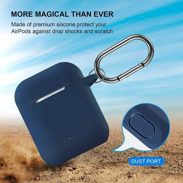 Alt view image 2 of 7 - Compatible with AirPods Case Cover, Full Protective Silicone Skin Dust-Proof Designed for Apple AirPods 1st 2nd Generation with Keychain, Front LED Visible, Midnight Blue