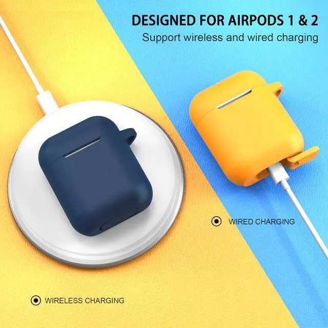Alt view image 4 of 7 - Compatible with AirPods Case Cover, Full Protective Silicone Skin Dust-Proof Designed for Apple AirPods 1st 2nd Generation with Keychain, Front LED Visible, Midnight Blue