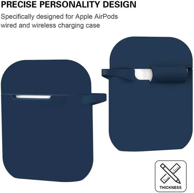 Alt view image 5 of 7 - Compatible with AirPods Case Cover, Full Protective Silicone Skin Dust-Proof Designed for Apple AirPods 1st 2nd Generation with Keychain, Front LED Visible, Midnight Blue