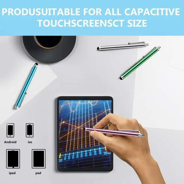 Alt view image 3 of 7 - 10 Pack Stylus Pen for All capacitive Touch Screens Suitable for iPhone Ipad Samsung Galaxy Tablets Black