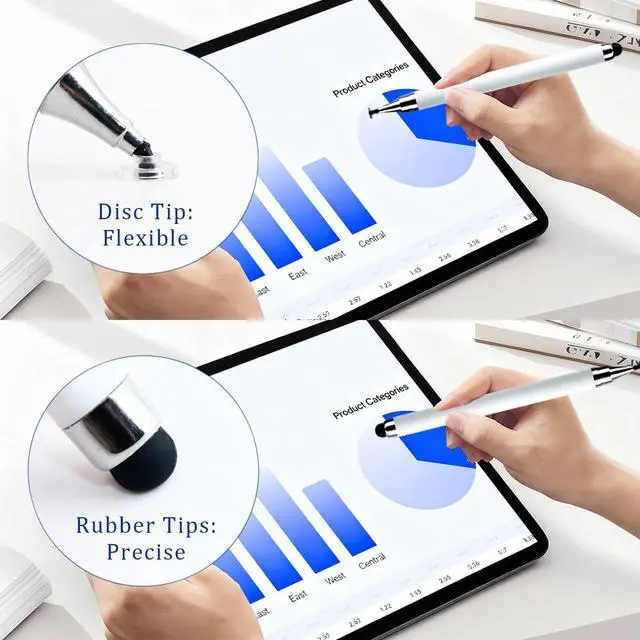 Alt view image 3 of 6 - 5 Pcs Stylus Pen, 2-in-1 Stylus for Touch Screen, High Precision & Sensitivity, Fit for Phones & Tablets, with 6 Rubber Tips & 6 Disc Tips (White/Silver/Black/Rose Gold)