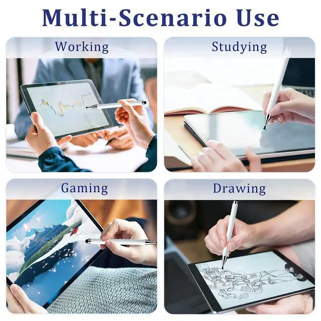 Alt view image 6 of 6 - 5 Pcs Stylus Pen, 2-in-1 Stylus for Touch Screen, High Precision & Sensitivity, Fit for Phones & Tablets, with 6 Rubber Tips & 6 Disc Tips (White/Silver/Black/Rose Gold)