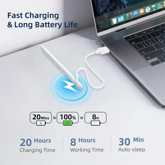 Alt view image 4 of 7 - Stylus Pen for Apple iPad 2018-2026 with Fast Charge Palm Rejection