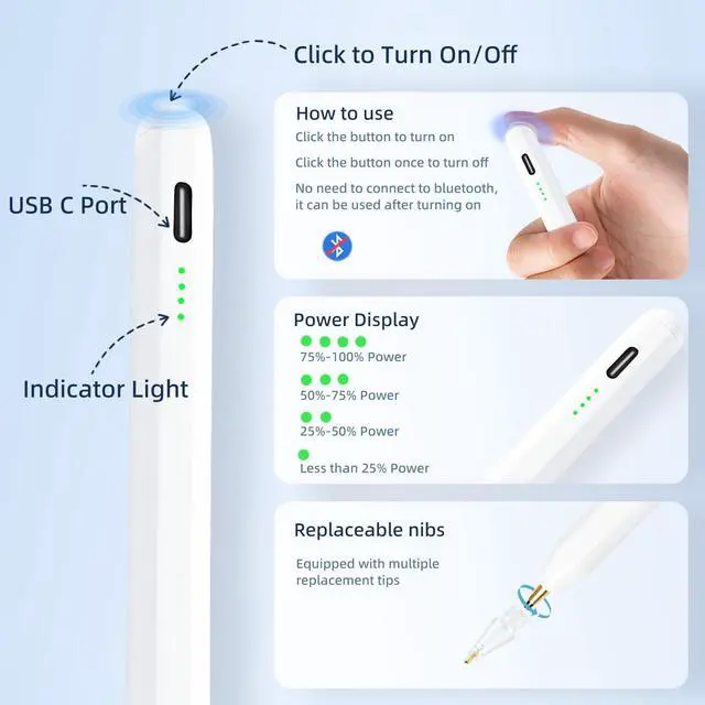 Alt view image 5 of 7 - Stylus Pen for Apple iPad 2018-2026 with Fast Charge Palm Rejection