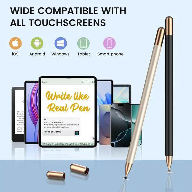 Alt view image 7 of 7 - Universal Stylus Pen for Touchscreen iPhone iPad Android Tablet Apple Kindle Switch Chromebook Galaxy All Touch Screens, 2-in-1 High Sensitivity Fiber & Disc Stylus Pens Magnetic Cap
