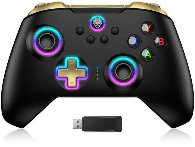 Main image of Wireless PC Controller with Hall Effect Joystick, 2.4G Wireless & Wired 1000Hz Polling Rate, Turbo & Dual Vibration, RGB Lighting, Gaming Controller for PC/Switch/iOS/Android, Black
