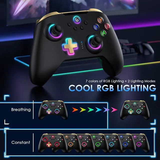 Alt view image 3 of 7 - Wireless PC Controller with Hall Effect Joystick, 2.4G Wireless & Wired 1000Hz Polling Rate, Turbo & Dual Vibration, RGB Lighting, Gaming Controller for PC/Switch/iOS/Android, Black