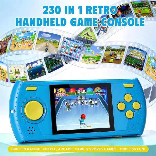 Alt view image 2 of 7 - Handheld Game for Kids, Portable Video Gaming Player with 230 Classic Games, Rechargeable Travel Mini Arcade, 3.0'' HD Screen Electronic Toys for Boys Girls, Ideal Road Trip & Air Travel Gifts (Blue)