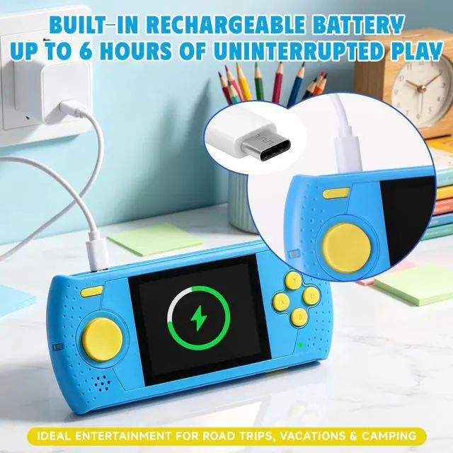Alt view image 4 of 7 - Handheld Game for Kids, Portable Video Gaming Player with 230 Classic Games, Rechargeable Travel Mini Arcade, 3.0'' HD Screen Electronic Toys for Boys Girls, Ideal Road Trip & Air Travel Gifts (Blue)