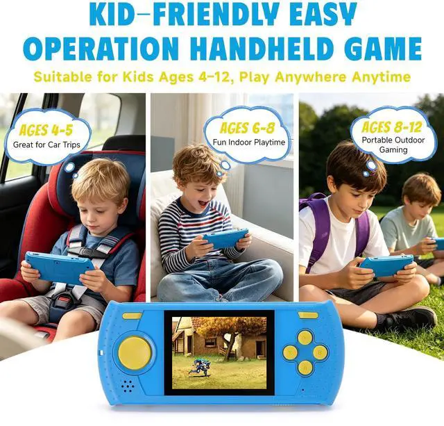 Alt view image 6 of 7 - Handheld Game for Kids, Portable Video Gaming Player with 230 Classic Games, Rechargeable Travel Mini Arcade, 3.0'' HD Screen Electronic Toys for Boys Girls, Ideal Road Trip & Air Travel Gifts (Blue)