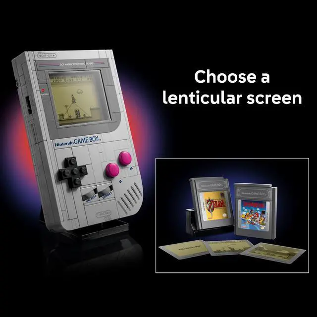 Alt view image 5 of 6 - Super Mario Game Boy - Retro Building Sets for Adults, Ages 18+ - Gifts for Birthdays - Collectible Model with Game Paks and Display Stand - 72046
