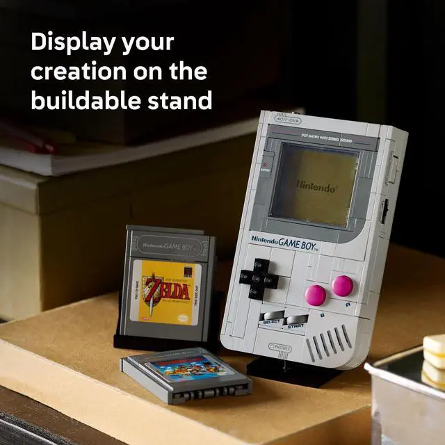 Alt view image 6 of 6 - Super Mario Game Boy - Retro Building Sets for Adults, Ages 18+ - Gifts for Birthdays - Collectible Model with Game Paks and Display Stand - 72046
